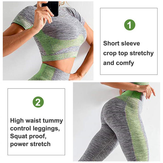 Women 2 Piece High Waist Seamless Leggings and Crop Top Yoga Outfit